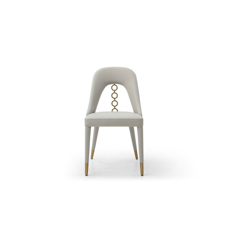 HomeRoots Set of Two Gray and Gold Faux Leather and Stainless Steel Dining Side Chairs - 19.00 in. x 34.00 in. x 22.00 in.