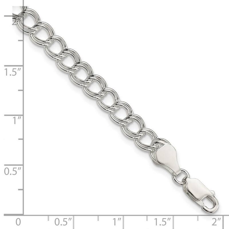 Curata 925 Sterling Silver (Classic or Rhodium-plated) 6mm Double Link Charm Bracelet - 7" or 8"