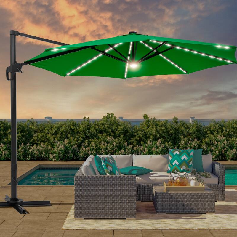 LIVOOSUN 11FT LED Patio Cantilever Umbrella w/Cross Base