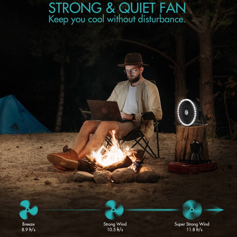 10000mAh 8-Inch Rechargeable Battery Powered Tent Fan
