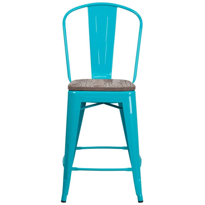 4 Pk. 24" High Metal Counter Height Stool with Back and Wood Seat - 17.75"W x 22"D x 40.25"H - 17.75"W x 22"D x 40.25"H