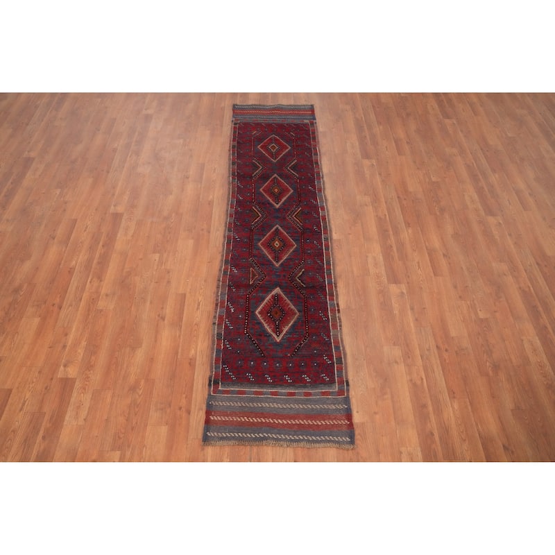Hand Knotted Oriental 100% Wool Carpet Traditional Tribal Red Balouch Runner Rug - 7' 1'' X 1' 11''