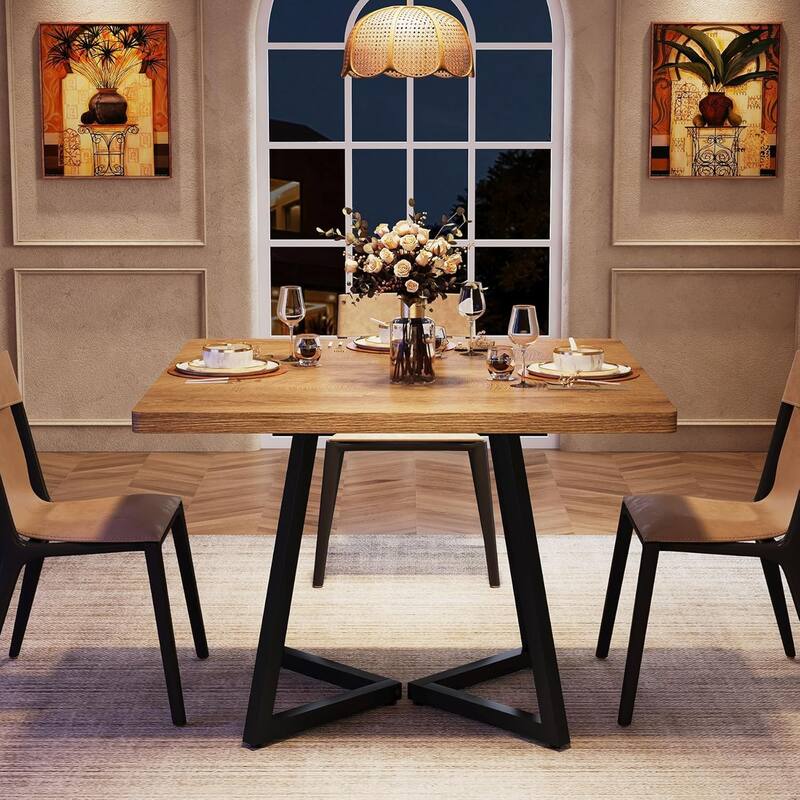 31.5” Square Dining Table for 4 with Metal Base for Dining Room