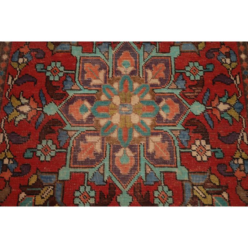 Hand Knotted Oriental 100% Wool Carpet Traditional Floral Red Tabriz Runner Rug - 10' 6'' X 3' 1''
