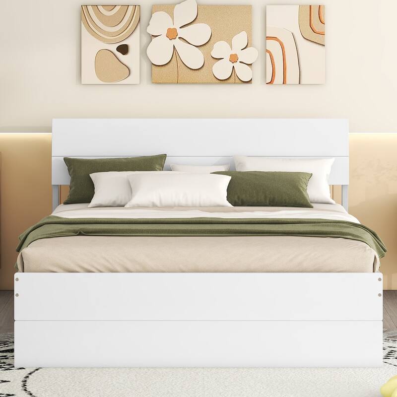 Modern Full Bed Frame With Twin Size Trundle And 2 Drawers, Full Size Bed
