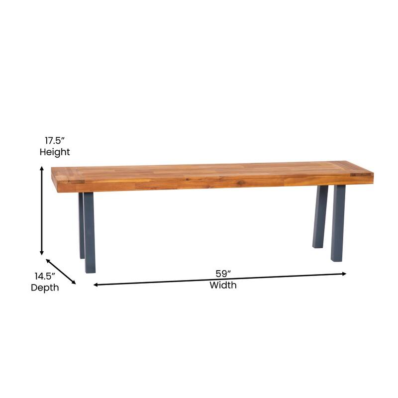 Indoor/Outdoor Solid Acacia Wood Slat Top Bench with Wood Legs