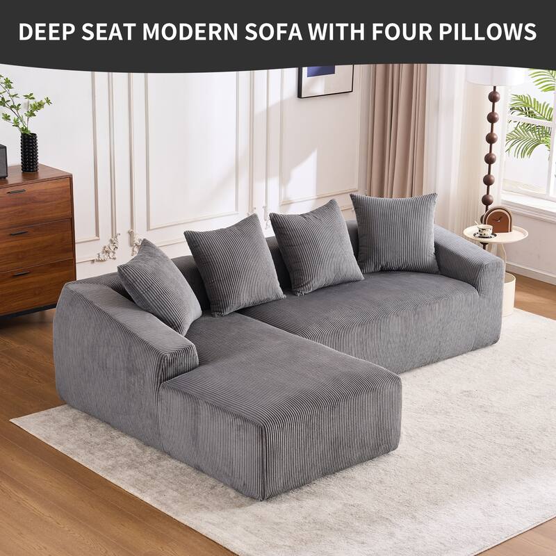 3-Seater Full Sponge Compression Sofa Chaise Longue with 4 Pillows