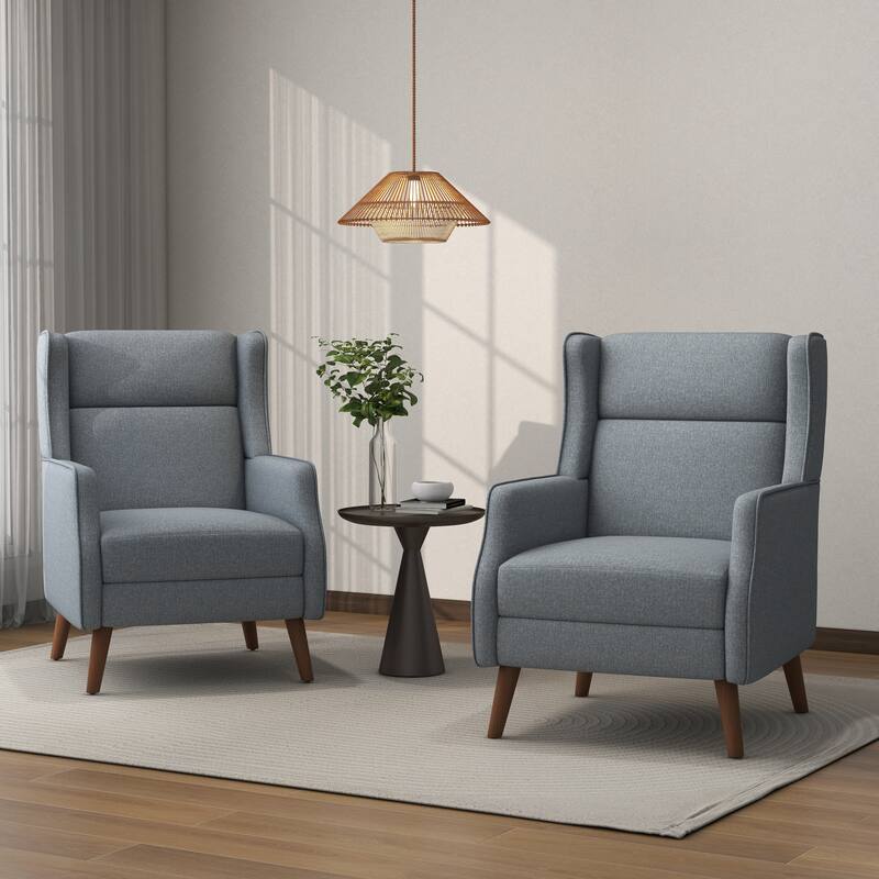 Cotton Linen Accent Chair with Wood Legs