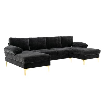 4 Seater U-shaped Sectional Sleeper Sofa Bed w/ Chaise & Sofa Covers