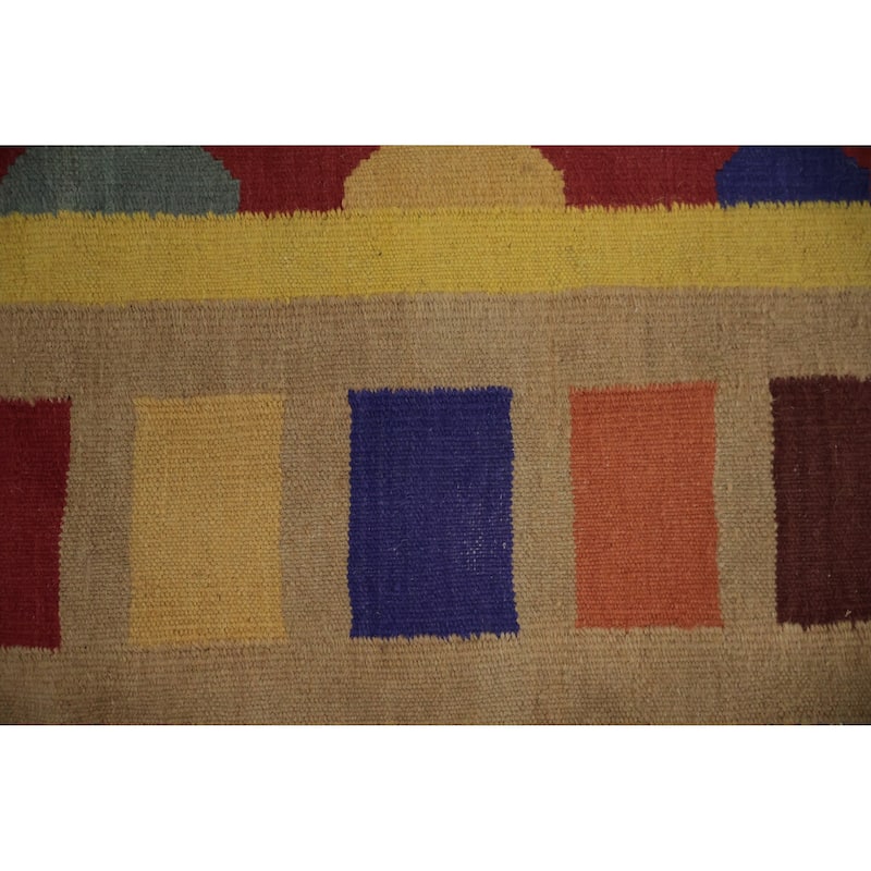 Hand Woven Oriental 100% Wool Carpet Southwestern Tribal Red Kilim Area Rug - 9' 10'' X 8' 2''