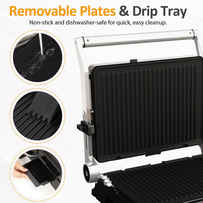 Indoor Grill & Griddle with Preset Menu, 1600W - N/A