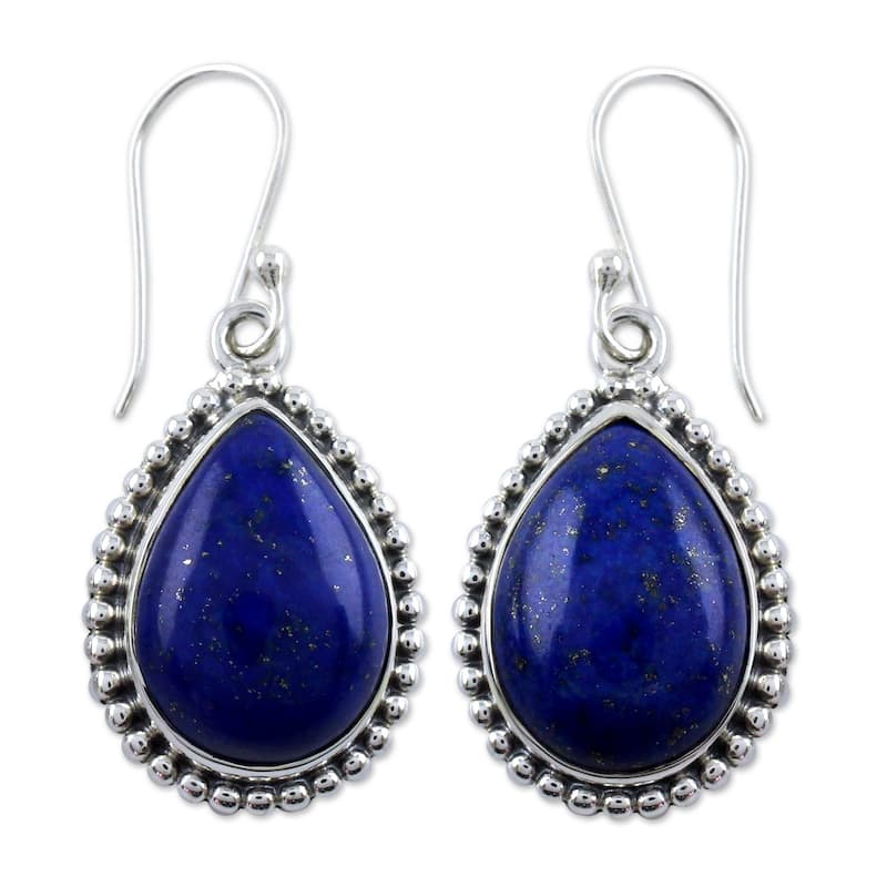 Handmade Sterling Silver Inspiration Lapis Lazuli Dangling Style Earrings (India) - Citrine - Blue - White - Blue