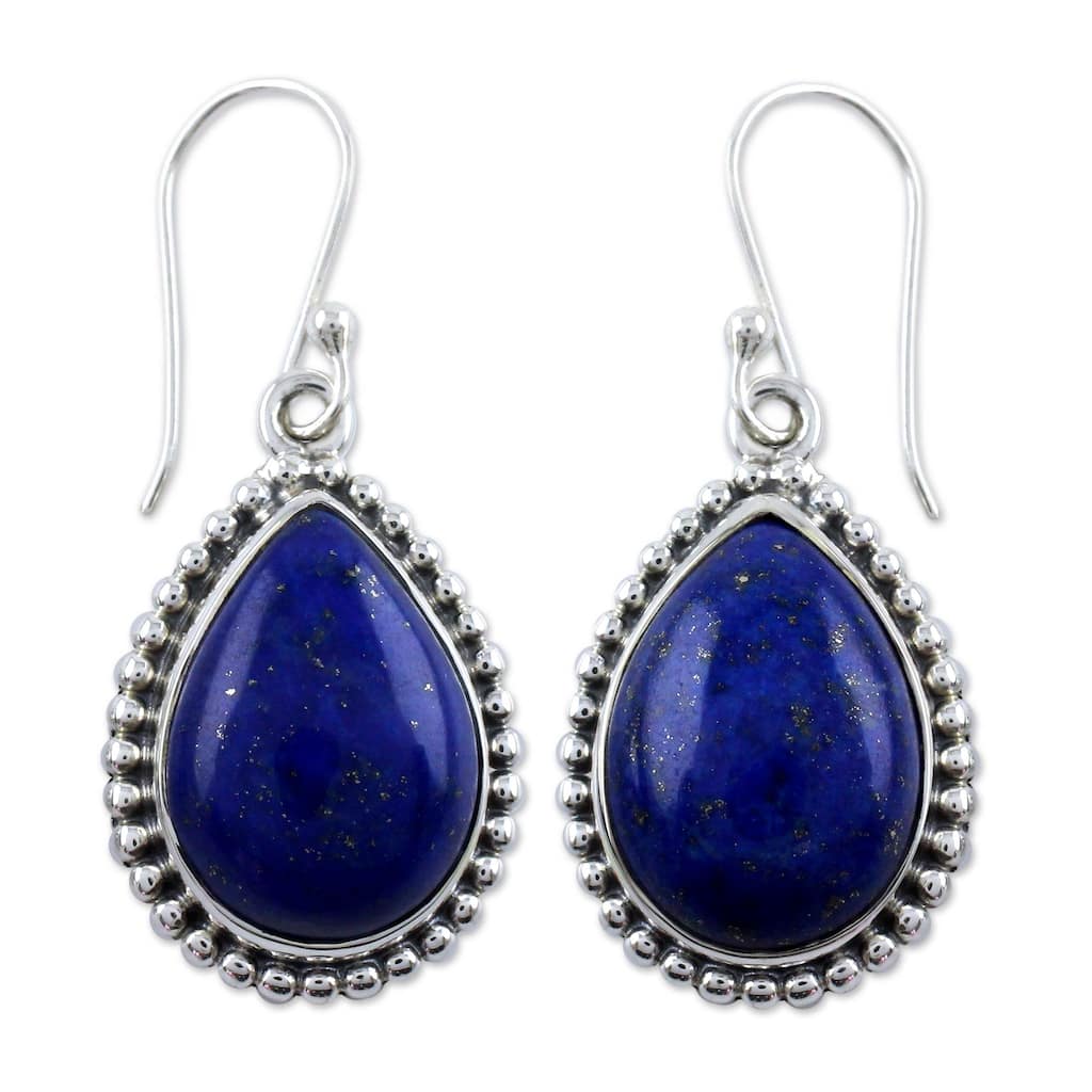 Handmade Sterling Silver Inspiration Lapis Lazuli Dangling Style Earrings (India)