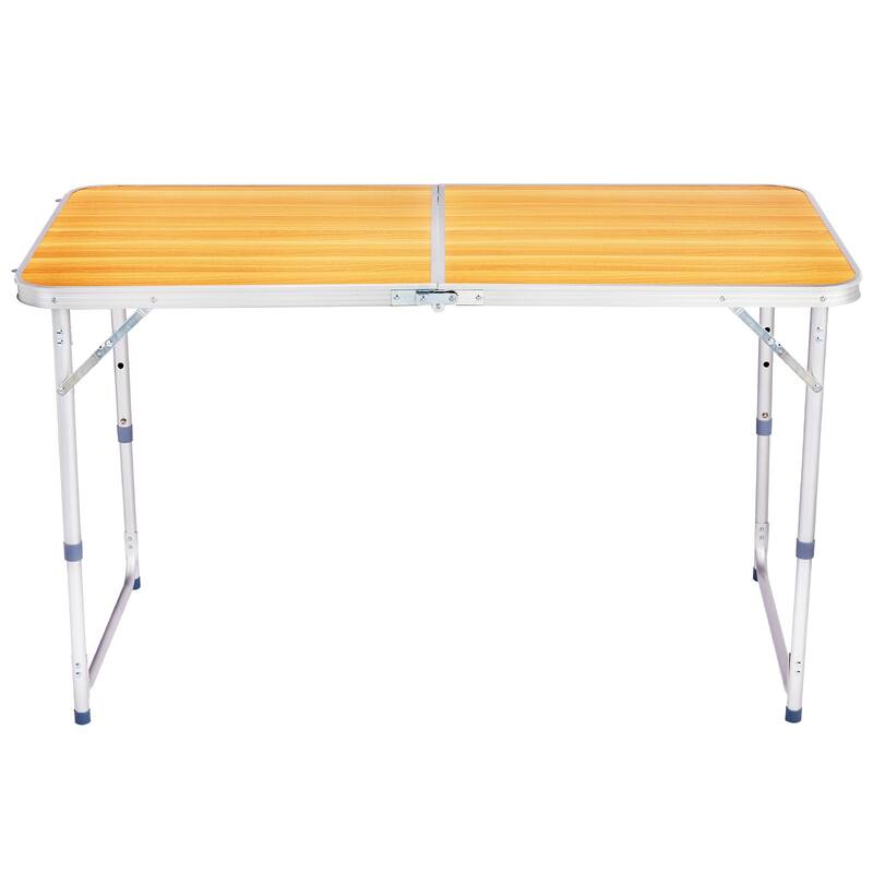 Portable Folding Table with Aluminum Frame and Wood Grain Top