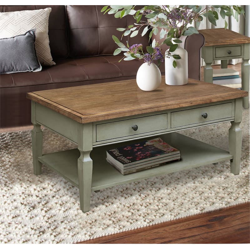 Vista Solid Wood Coffee Table - 48"W x 28"D x 20"H - Distressed Hickory/Stone