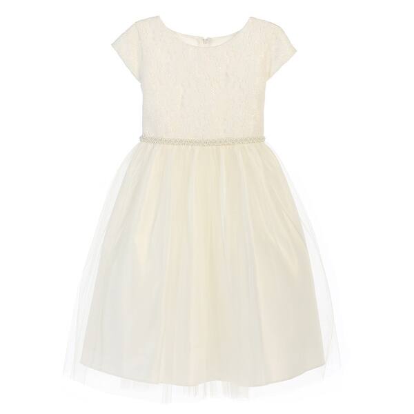 Shop Girls Off White Lace Sequin Tulle Junior Bridesmaid Dress 7