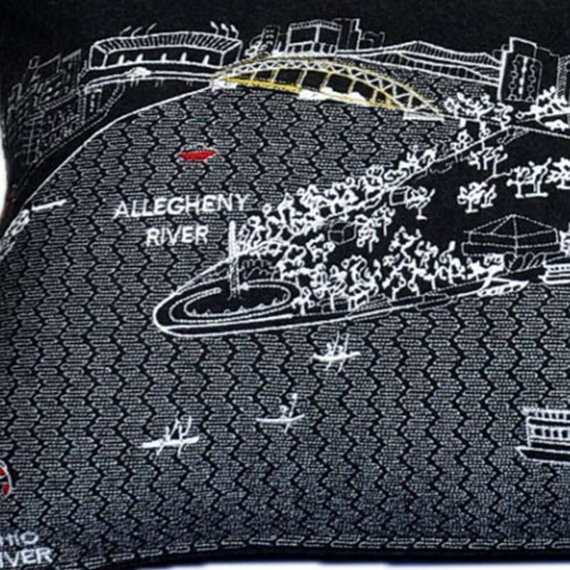 HomeRoots 35" Black Pittsburgh Nighttime Skyline Lumbar Decorative Pillow