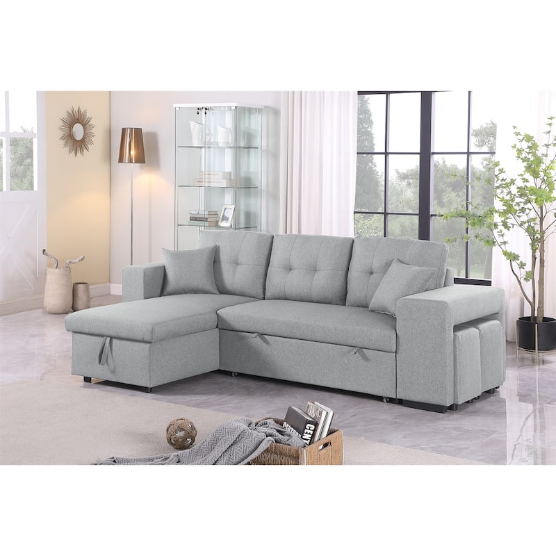 Daniel Upholstered Reversible Sectional with pull out loveseat - Light Grey