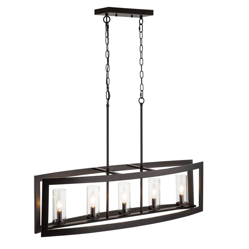 5-Light Modern Farmhouse Linear Oil-Rubbed Bronze Clear Glass Chandelier - Oil-Rubbed Bronze - 36.6 in. W x 10.24 in. H
