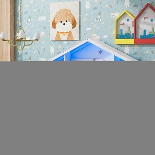 Kids and Baby Twin Size Platform Bed with House-shaped Storage Headboard,Built-in LED
