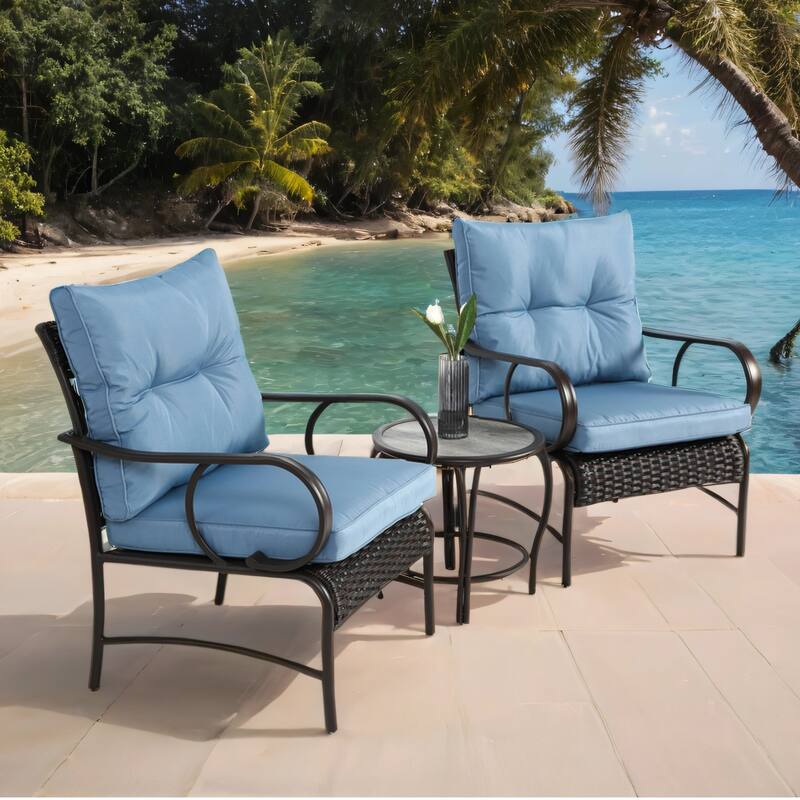 3-Piece Modern Rattan Patio Conversation Set with Coffee Table