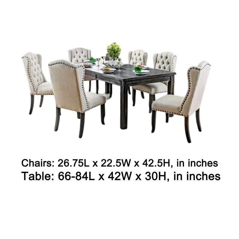 Bega 9pc Dining Table and Wingback Chair Set, Beige Linen, Black Wood