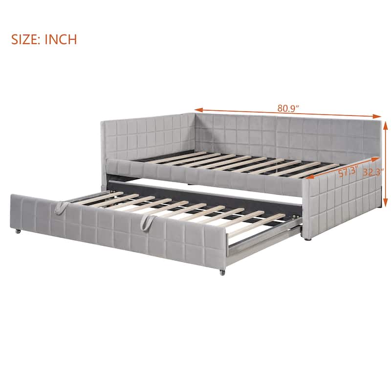 L Shaped Daybed with Pop up Trundle and USB Port, Upholstered Corner Sofa Bed Frame with Wood Slats, Full to King Design