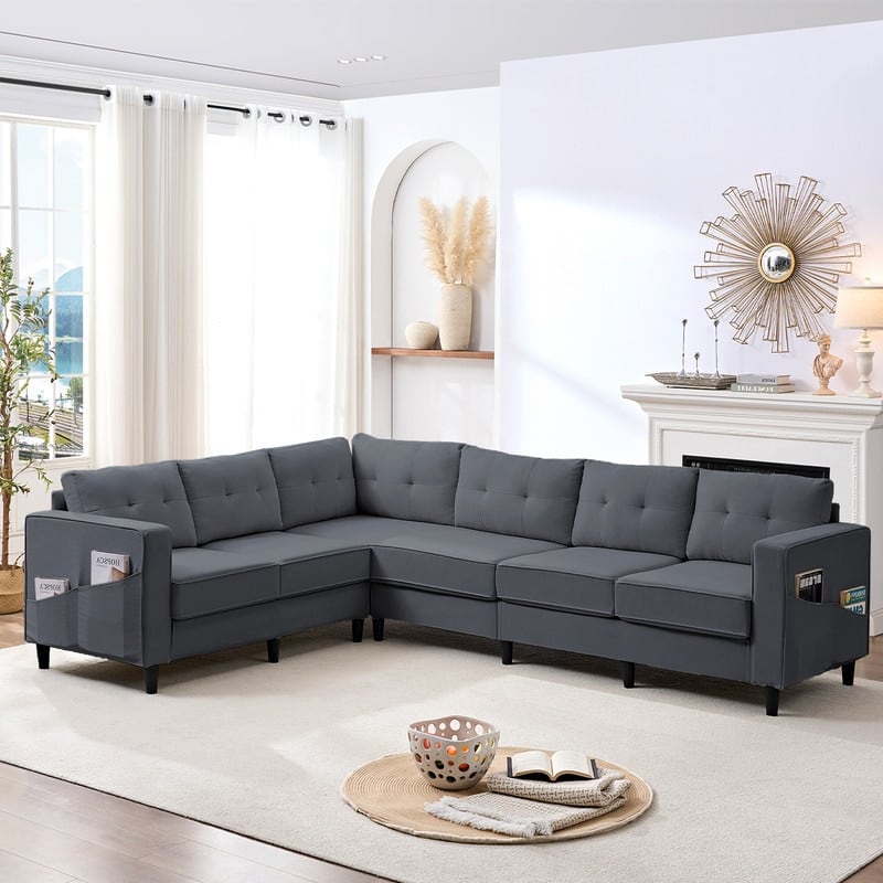 Mixoy 108"Snowflake Velvet Oversized Modular Sectional Sofa,L-Shaped Sectional Sofas with Side Pocket,Large 6 Seater Corner Sofa