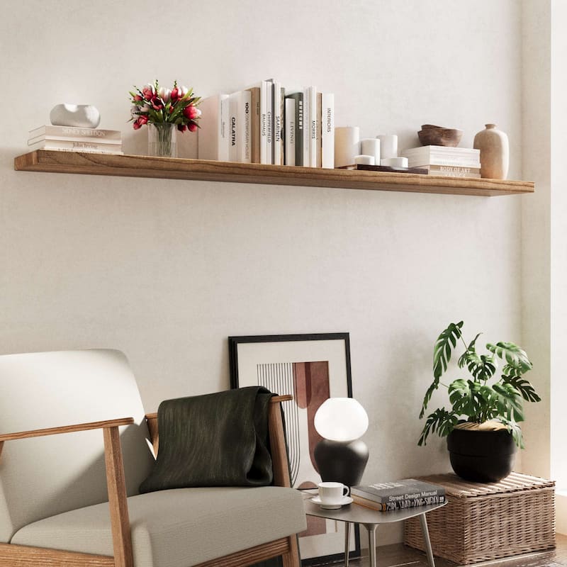 Wallniture BOIS 48-60-72 inch Long, 9.25" Deep, 1.5" thick Floating Shelf with Hidden Bracket, Living Room Decor Burnt, 1 Pc