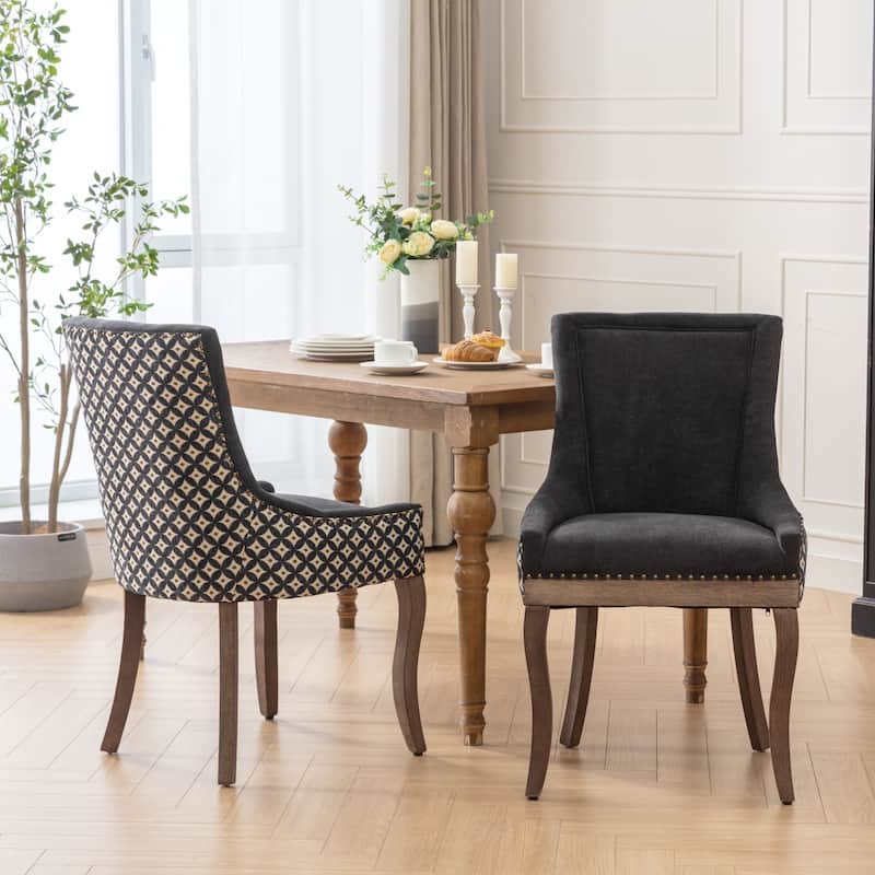 Ultra Side Dining Chair with Solid Wood Legs Bronze Nailhead Trim Decorative Chair Thickened Fabric Chairs, Set of 2