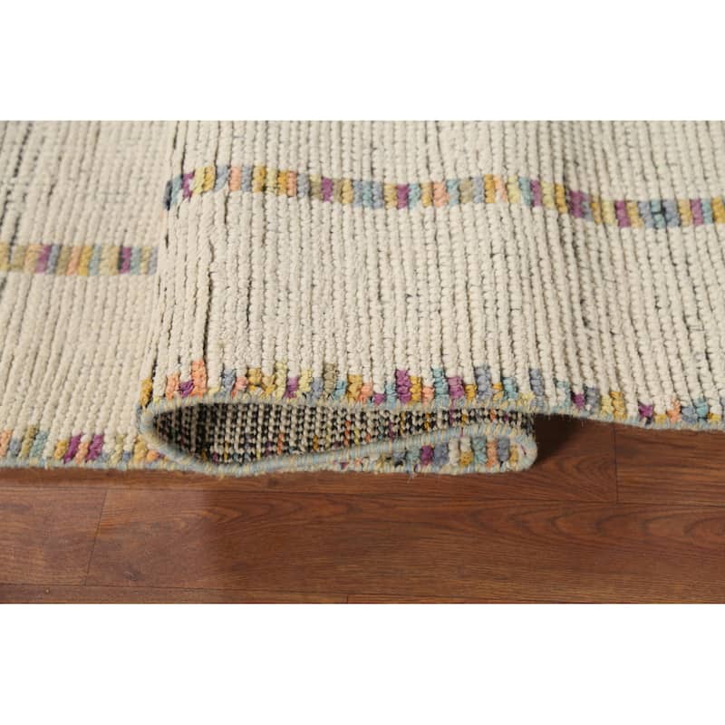 Ivory Moroccan Oriental Area Rug Handmade Wool Carpet - 5'3"x 8'5"