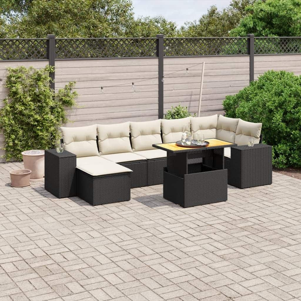 vidaXL Patio Sofa Set with Cushions Conversation Set Outdoor 8 Piece Poly Rattan