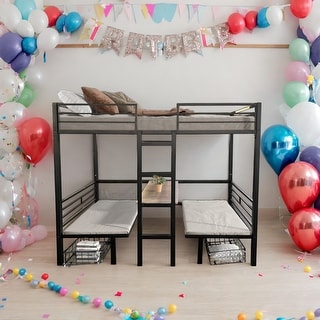 Twin Size Loft Bed with Table Sets Transformable to Twin over Twin Bunk Bed,Space-Efficiency