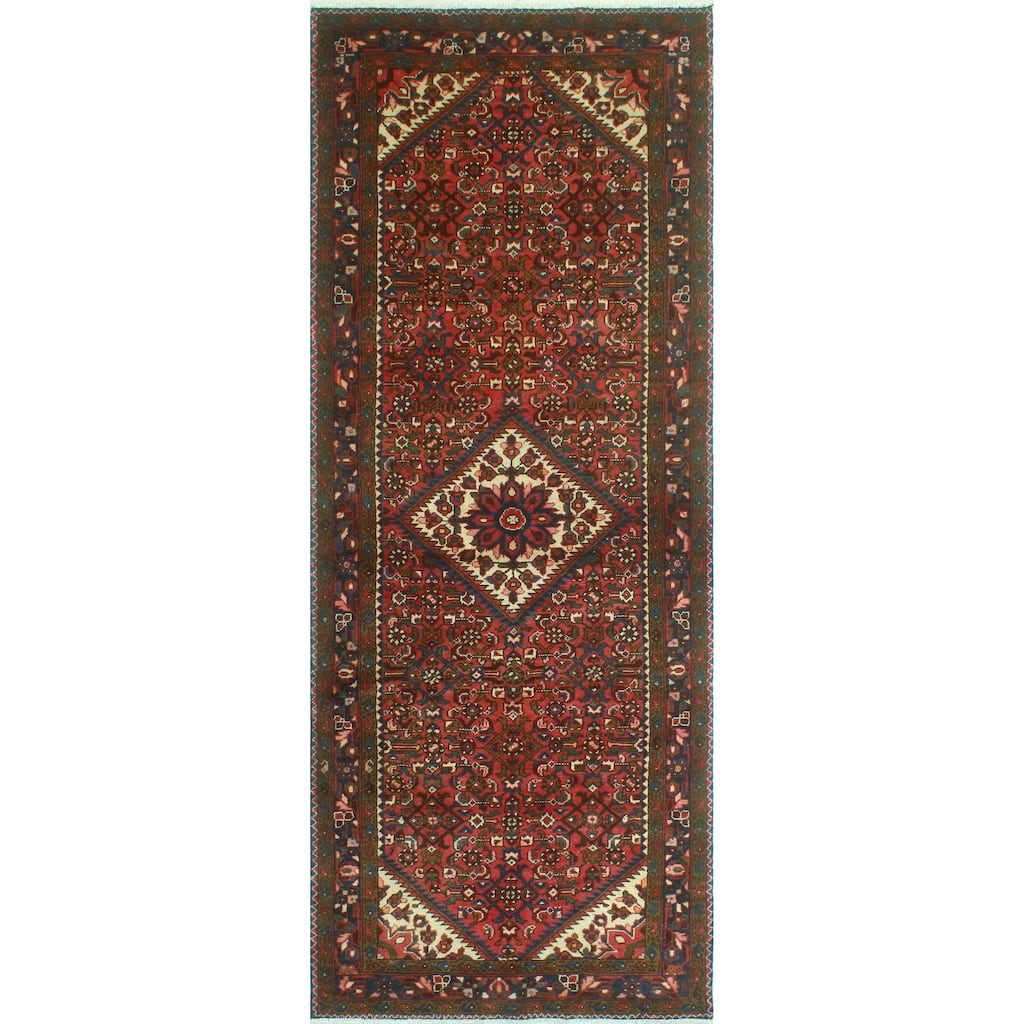 Fine Vintage Distressed Qawi Rust/Blue Runner - 3'7" x 9'11"