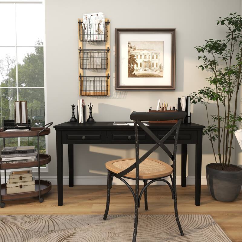 Black Metal 3 or 2 Slot Magazine Rack Holder with Wood Frame and Suspended Wire Baskets