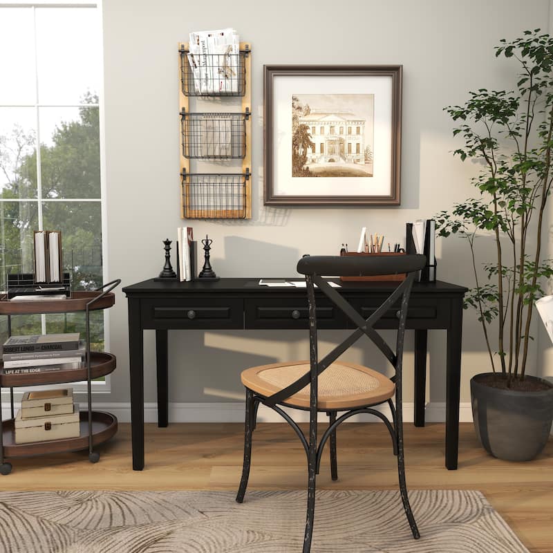 Metal 2 Slots Magazine Rack Holder with Suspended Baskets - Black - Roche River Decor