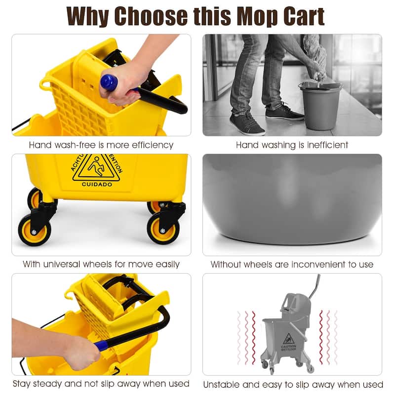 Costway Commercial Mop Bucket Side Press Wringer on Wheels Cleaning 26