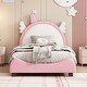 preview thumbnail 14 of 18, Upholstered Leather Platform Bed with Unicorn Shape Headboard, Platform Bed Frame with Unicorn Ornament for Kids,Pink