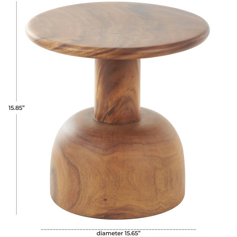 Wood Handmade Accent Table with Rounded Block Base - Brown - Roche River Decor