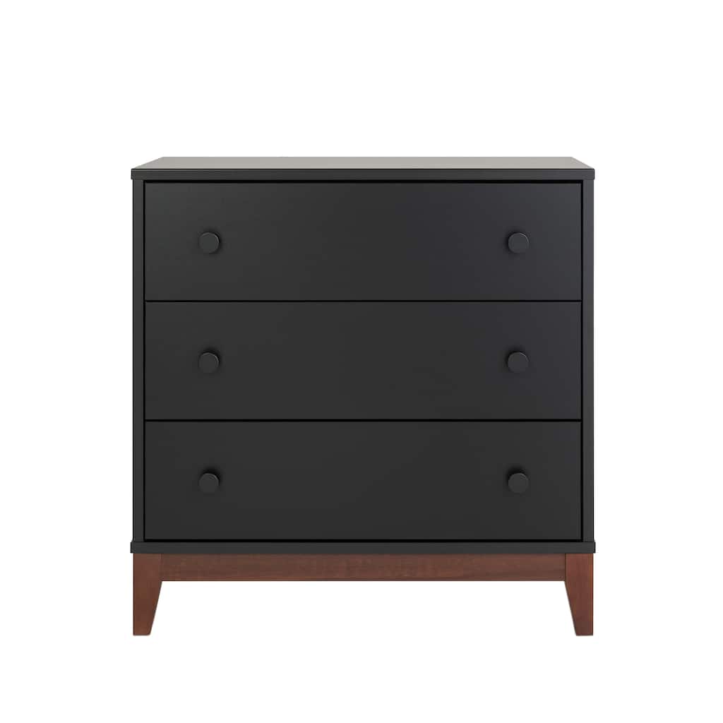 Prepac Nordik 26.5" W Nightstand Bedside Table, Black & Cherry Nightstand for Bedroom, End Table with 3 Drawers