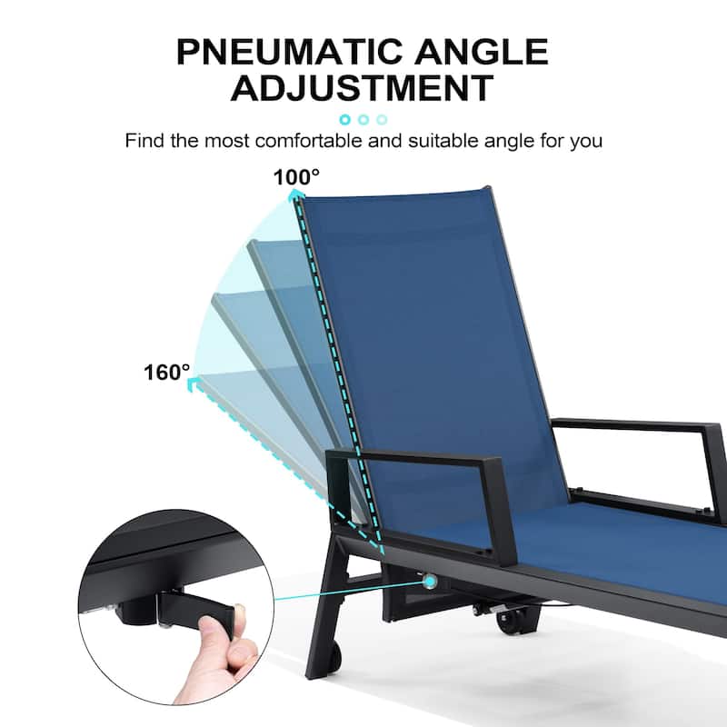 Outdoor Aluminum Adjustable Back Chaise Lounges with Wheels