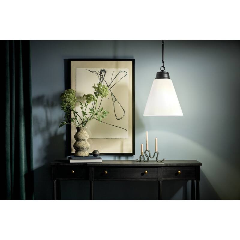 Kichler Lighting Marsailli 19.75" 1-Light Large Pendant with Opal Glass in Black - 15.75