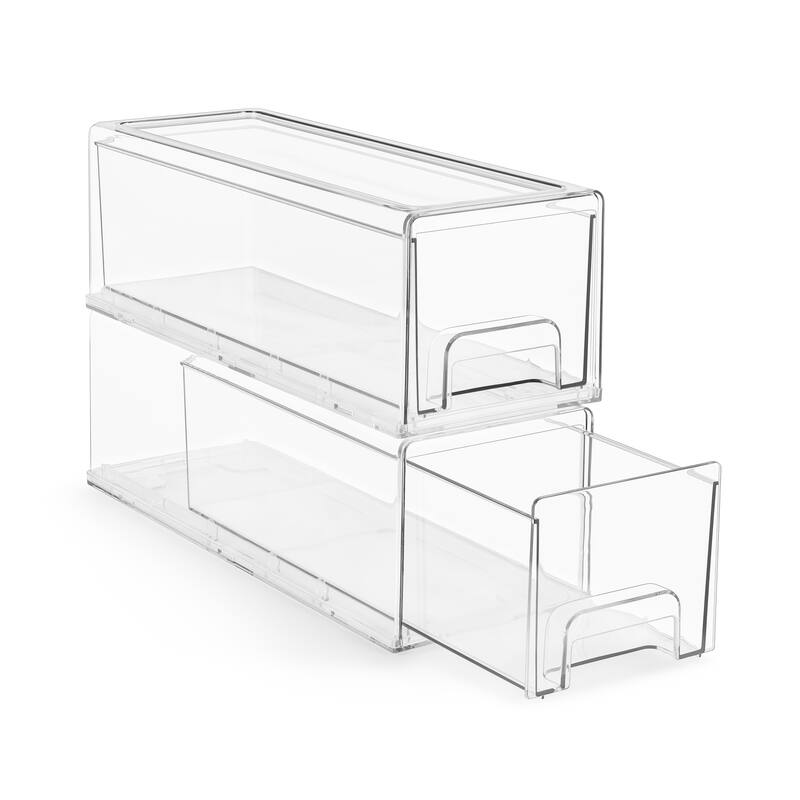 Sorbus Small Clear Stackable Storage Drawers, Plastic Organizer Bins with Handles, Stackable Pull-Out Storage Drawers - Set of 2