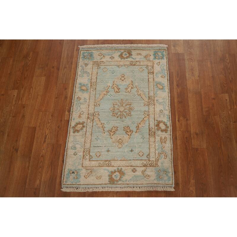 Hand Knotted Oriental 100% Wool Carpet Transitional Geometric Navy Blue & Blues Oushak Area Rug - 3' 0'' X 1' 11''