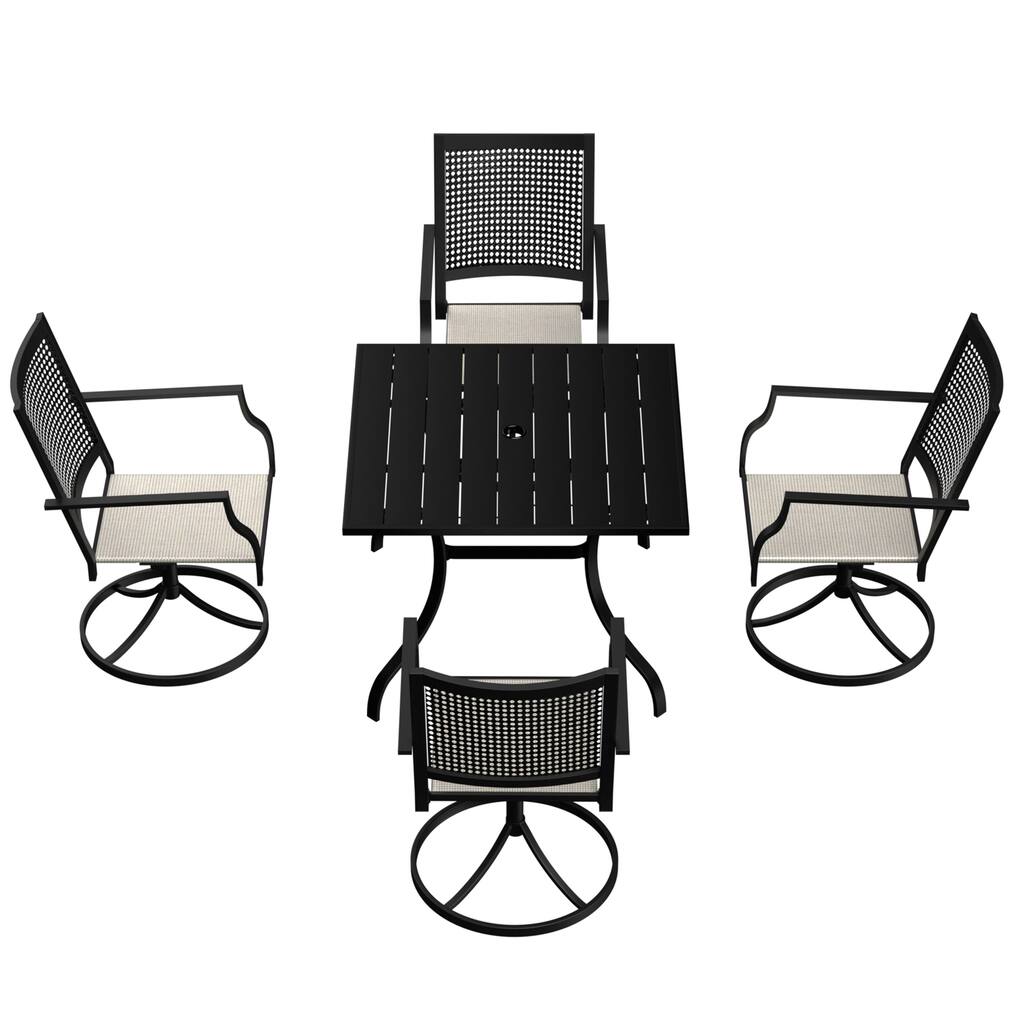 5 Piece Steel Frame Patio Dining Set, Swivel Dining Chair