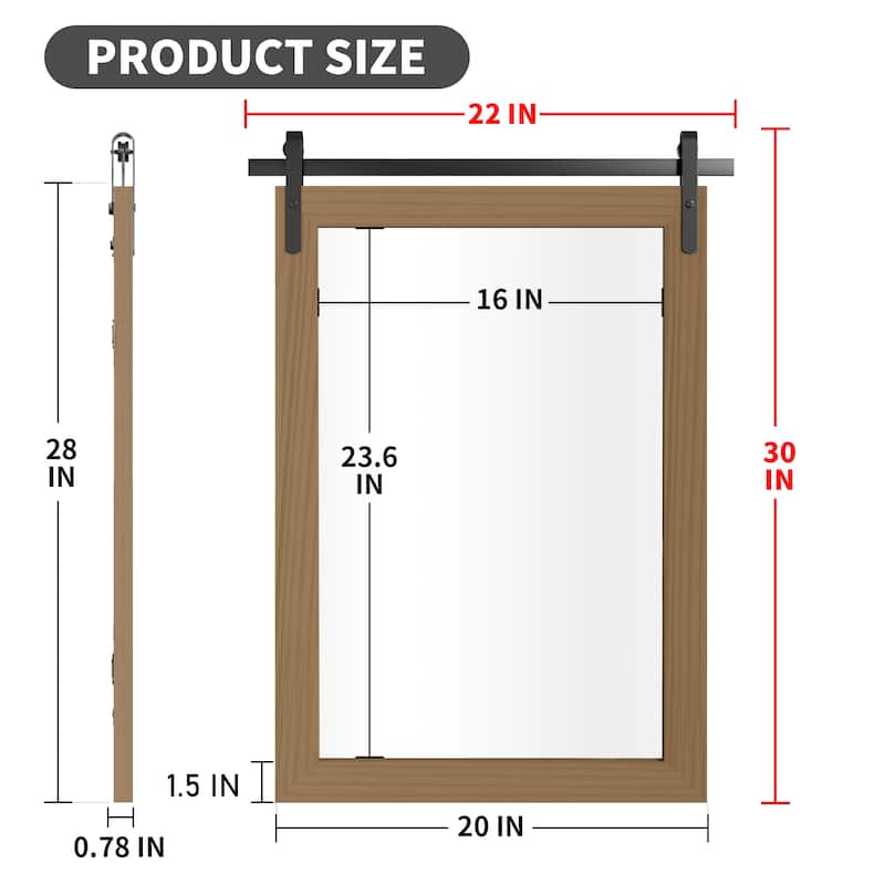 Farmhouse Barn Door Solid Wood Frame Bathroom Vanity Wall Mirror