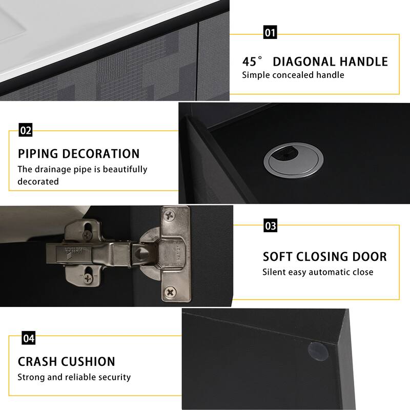 Plywood Wall Mounting Bathroom Vanity Set in Black with Integrated Ceramic Sink