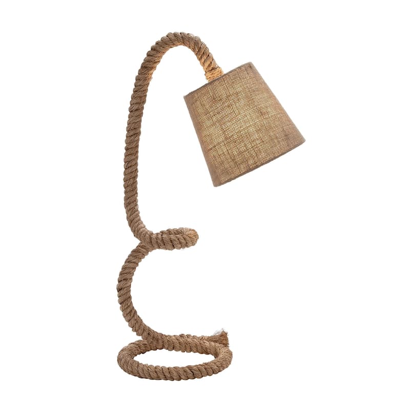 Brown Jute Rope Twisted Rope Room Floor or Table Lamp with Cream Linen Shade