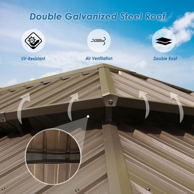 Aluminum Metal Hardtop Gazebo with Galvanized Steel Double Roof Canopy, Curtain and Netting