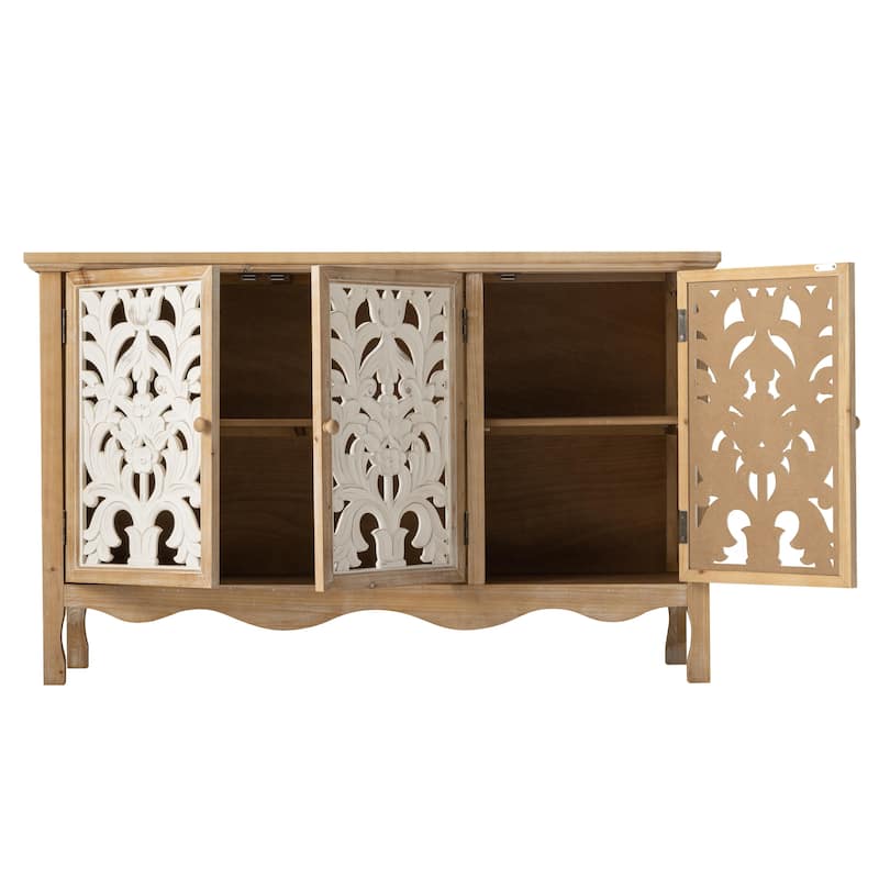 COZAYH French Country Storage Cabinet, Classic Carved Openwork Cupboard, Perfect for Living Room, Kitchen, Hallway